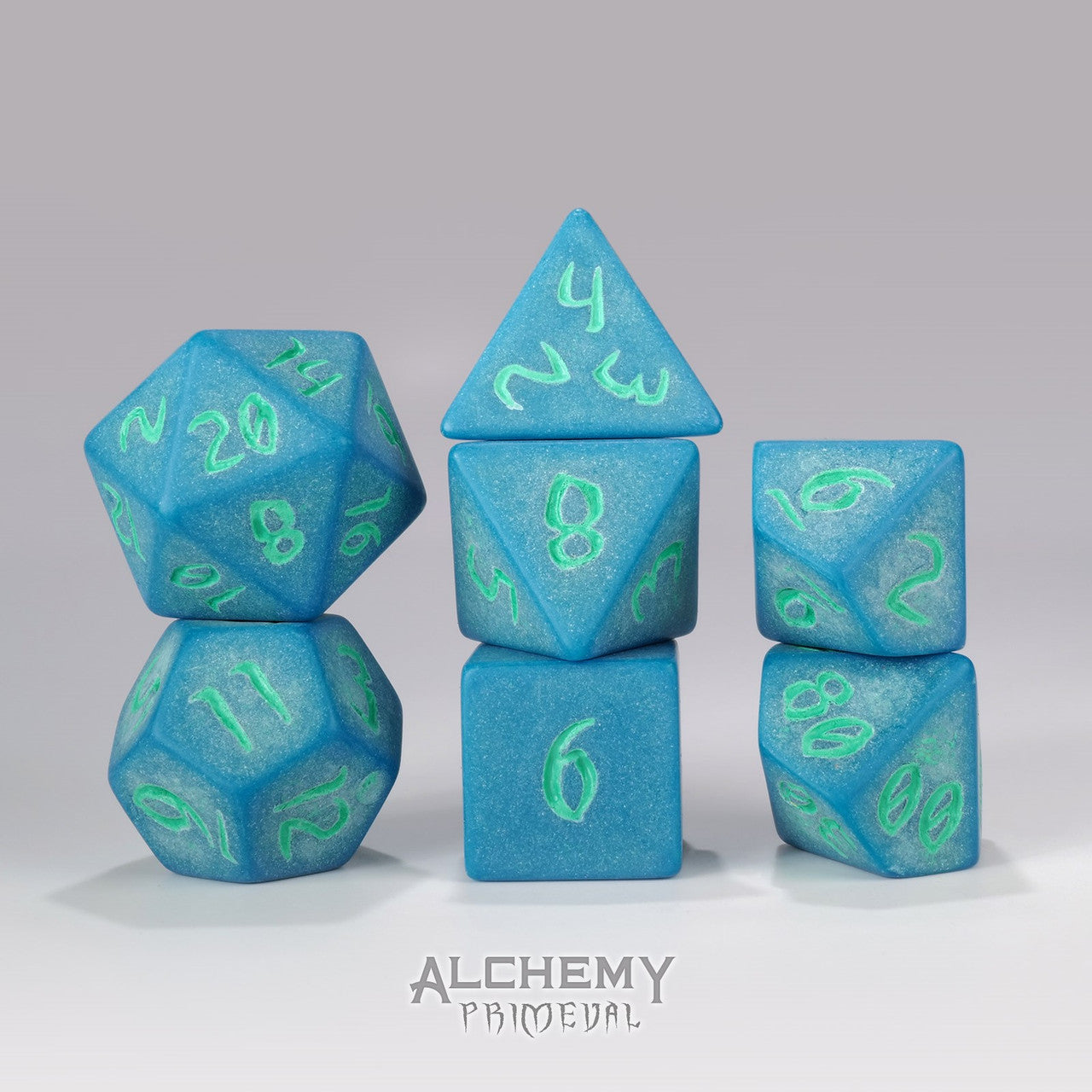 Primeval:Lapis with Green Ink 7pc Custom Font Polyhedral Dice Set